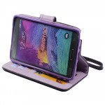 Wholesale Samsung Galaxy Note 4 Quilted Flip Leather Wallet Case w Stand and Strap (Purple)